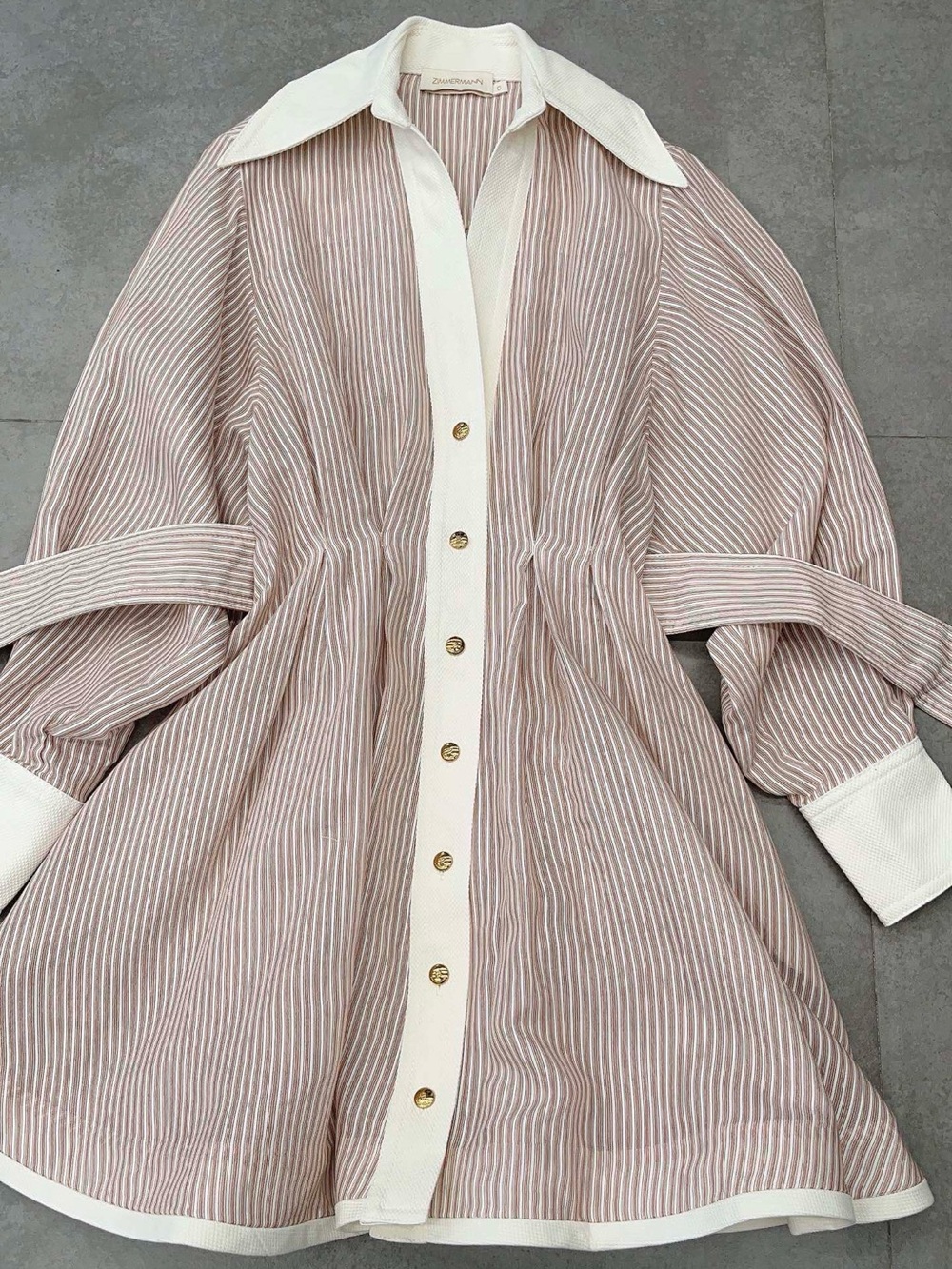 NWOT Zimmermann Striped Cream and Blush Belted Shirt Dress, Size AU 2 = M - Picture 9 of 13